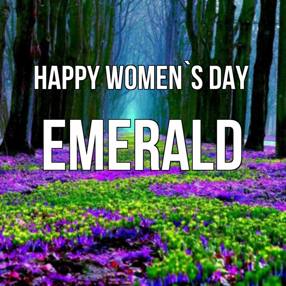 Greetings card с именем, Emerald happy women`s day фиолетовые цветы в лесу 1 Greetings with text for free download 